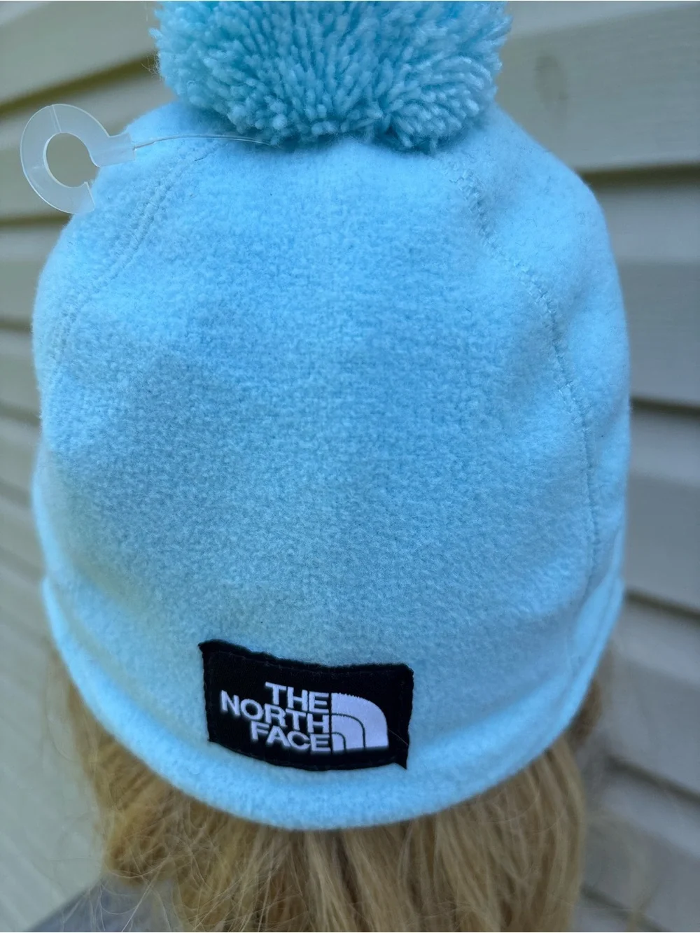 The North Face Kids Light Blue Pom Fleece Beanie